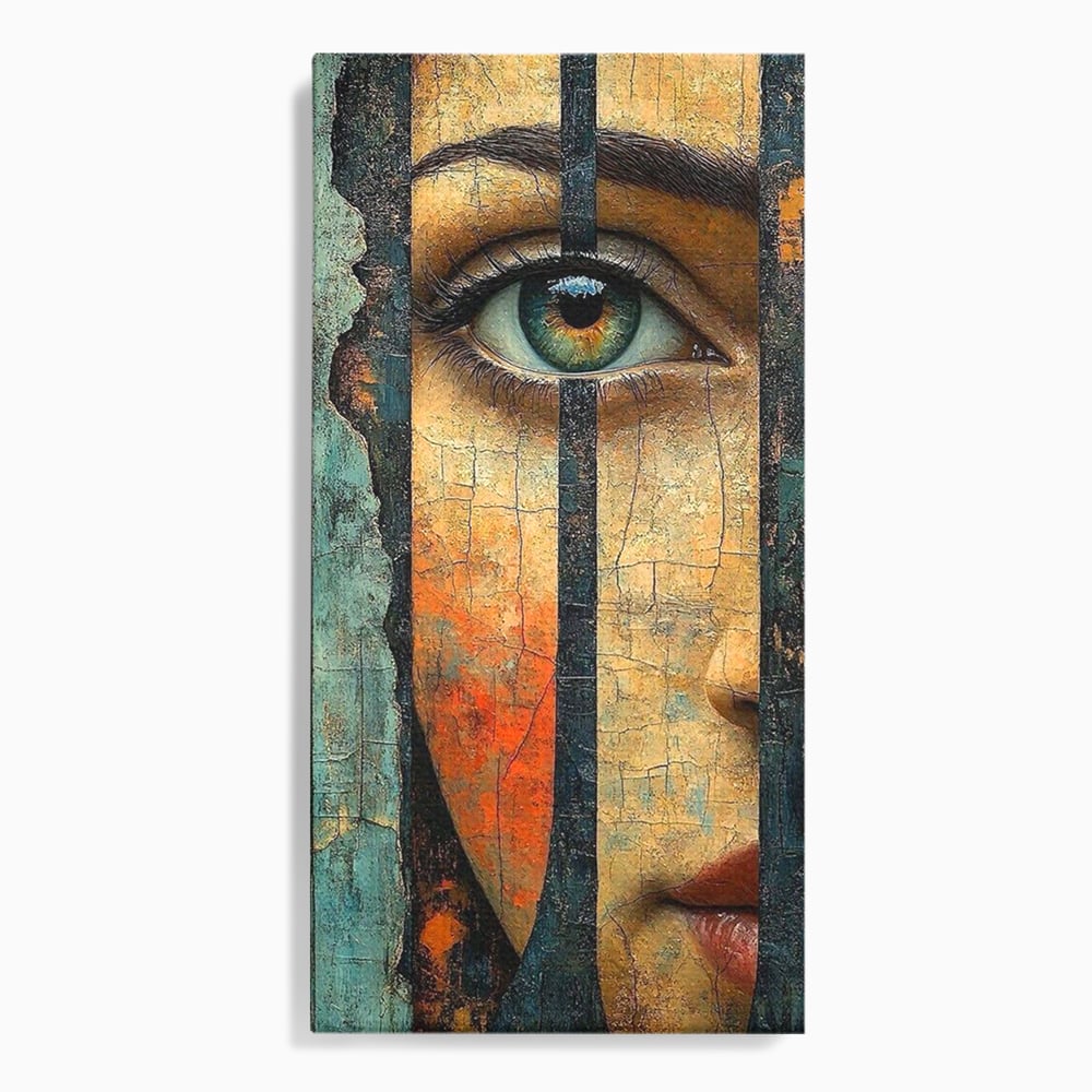 Tablou canvas cu tablou canvas cu ochi printre gratii, fara rama, pe sasiu de lemn